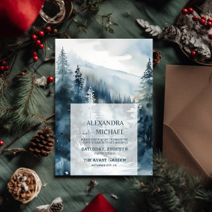 Invitación Boda De Árbol De Pino De Acuarela Rústica