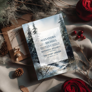 Invitación Boda De Árbol De Pino De Acuarela Rústica