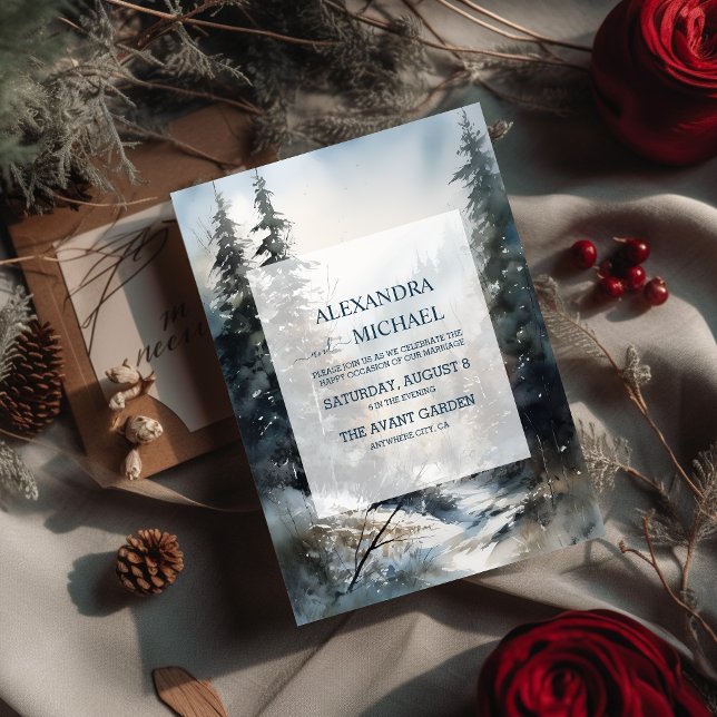 Invitación Boda De Árbol De Pino De Acuarela Rústica (Subido por el creador)
