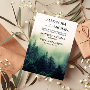 Invitación Boda de árbol de pino de color verde esmeralda