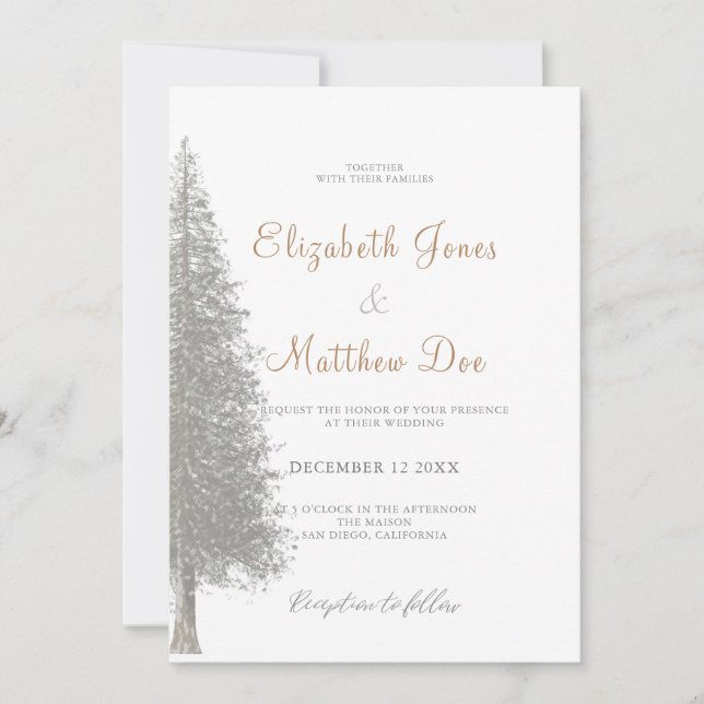 Invitación Boda de árbol de pino de invierno de la montaña fo (Anverso)