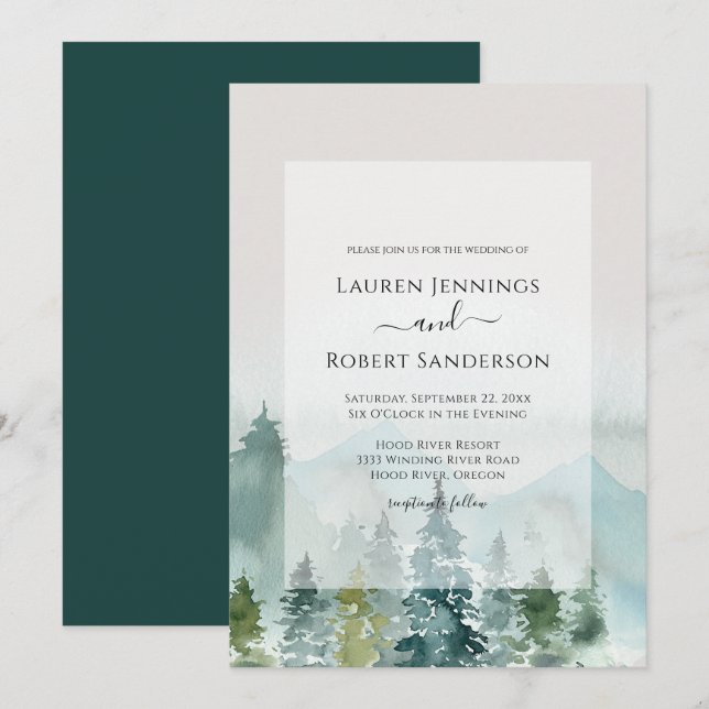 Invitación Boda de árbol de pino de la selva acuática rusa (Anverso / Reverso)