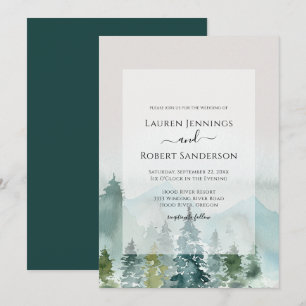 Invitación Boda de árbol de pino de la selva acuática rusa