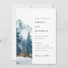 Invitación Boda de árbol de pino de las montañas de invierno
