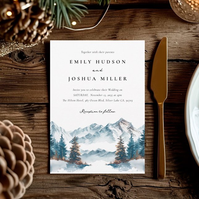 Invitación Boda de árbol de pino de las montañas de invierno (Subido por el creador)