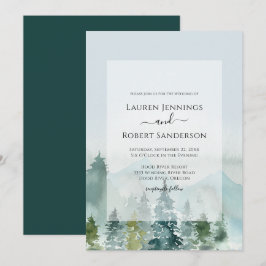 Invitación Boda de árbol de pino de montaña de color acuático