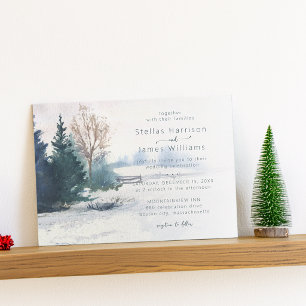 Invitación Boda de árbol de pino de paisaje de invierno