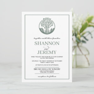 Invitación Boda de árbol de pluma verde sage