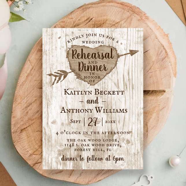 Invitación Boda de árbol del corazón tallado Ensayo Cena (Subido por el creador)
