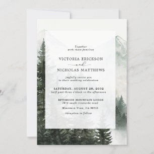 Invitación Boda de Árbol Evergreen Forestal Rústico de Montañ