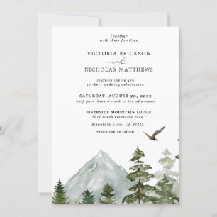Invitación Boda de Árbol Evergreen Forestal Rústico de Montañ