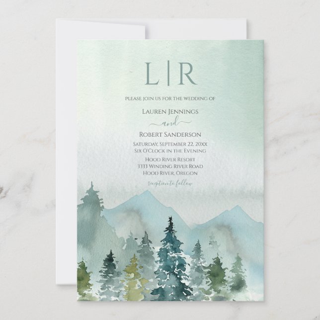 Invitación Boda de Árbol Evergreen Forestal Rústico de Montañ (Anverso)