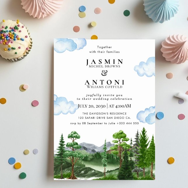 Invitación Boda de Árbol Evergreen Forestal Rústico de Montañ (Subido por el creador)