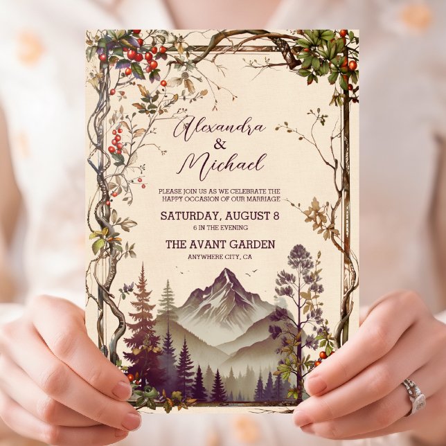 Invitación Boda de Árbol Evergreen Forestal Rústico de Montañ (Subido por el creador)