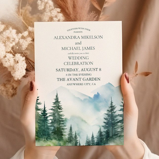 Invitación Boda de Árbol Evergreen Forestal Rústico de Montañ (Subido por el creador)