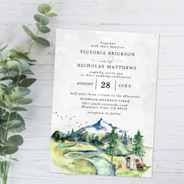 Invitación Boda de Árbol Evergreen Forestal Rústico de Montañ