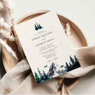 Invitación Boda de Árbol Evergreen Forestal Rústico de Montañ