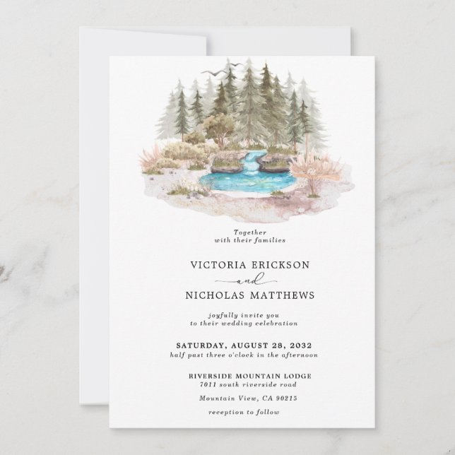 Invitación Boda de Árbol Evergreen Forestal Rústico de Montañ (Anverso)