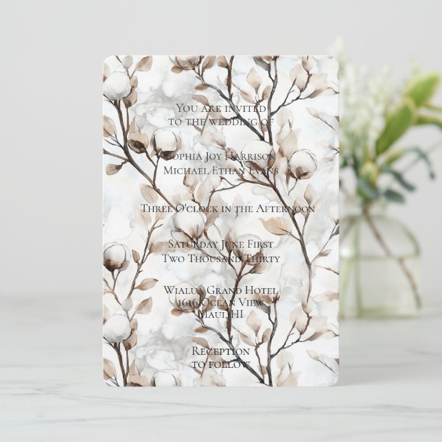 Invitación Boda de árbol florecido blanco romántico (Anverso de pie)