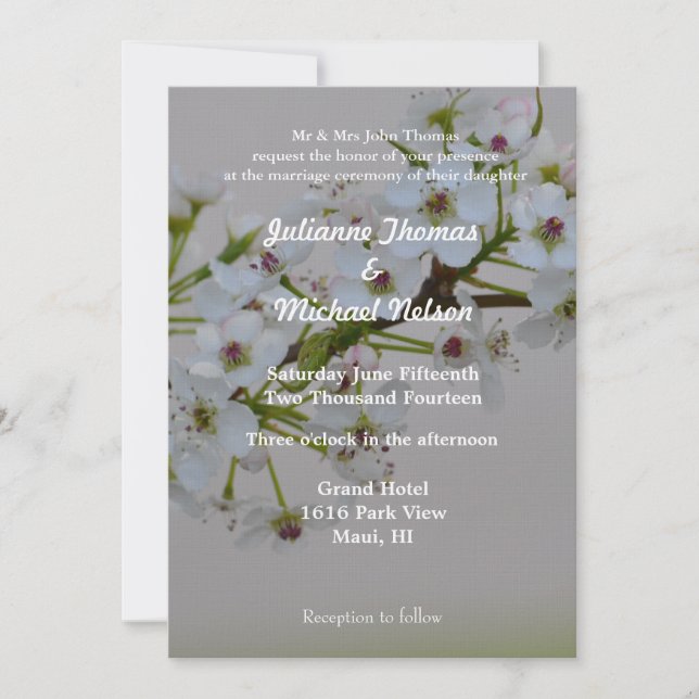 Invitación Boda de árbol florido blanco (Anverso)
