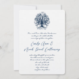 Invitación Boda de árbol giratorio de opulencia azul de media