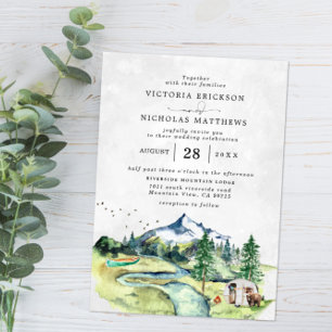 Invitación Boda de árbol perenne del bosque montañoso rústico
