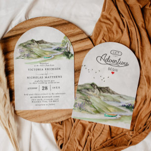 Invitación Boda de árbol perenne del bosque montañoso rústico