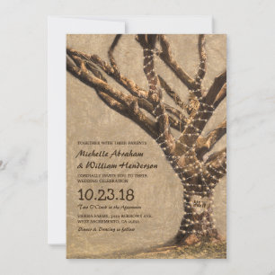 Invitación Boda de árbol rústico con luces de cadena