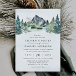 Invitación Boda de Árbol Rústico Evergreen de acuarela de mon<br><div class="desc">El diseño presenta un elegante paisaje con vistas a las montañas acuáticas y un diseño de texto de estilo moderno. Ver versiones alternativas de esta invitación y elementos de conjunto coincidentes en el vínculo de colección que se encuentra en esta página.</div>