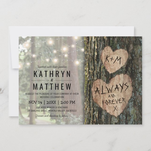 Invitación Boda de árbol rústico | Luces de torbellino de paí (Anverso)