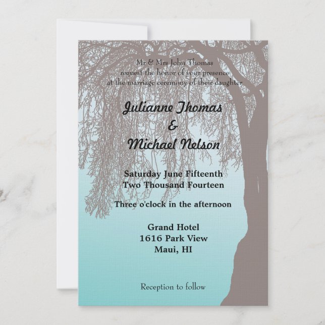 Invitación Boda de árbol silvestre lloroso (Anverso)