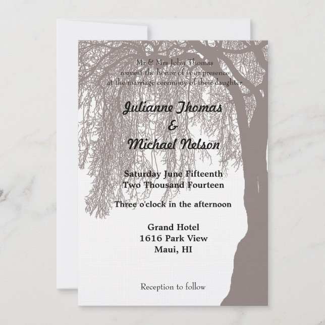 Invitación Boda de árbol silvestre lloroso (Anverso)