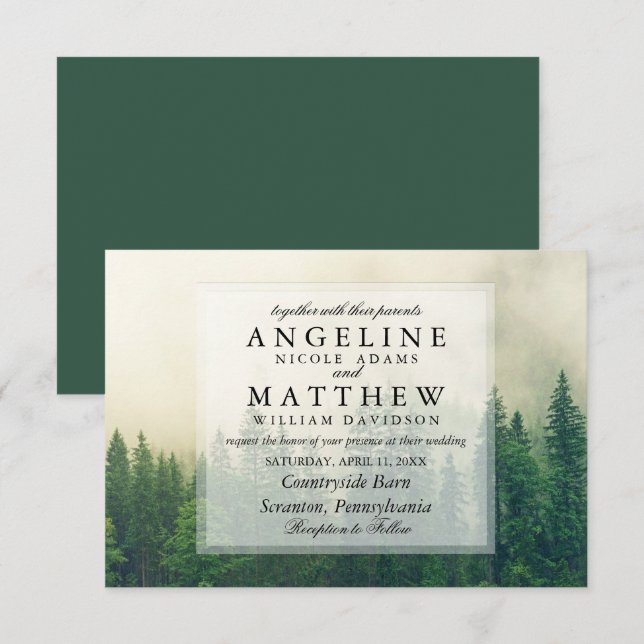 Invitación Boda de árbol verde de huerta de madera (Anverso / Reverso)