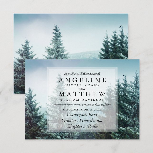 Invitación Boda de árbol verde de huerta de madera (Anverso / Reverso)