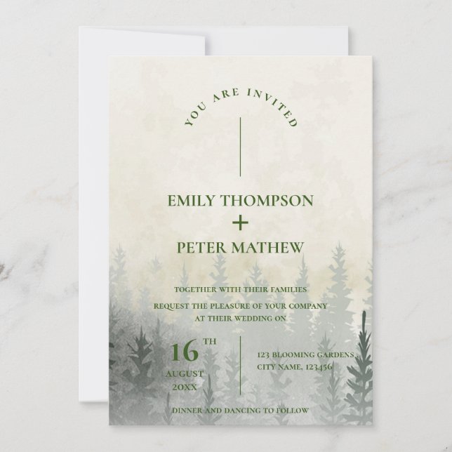 Invitación Boda de Árboles Acuáticos Románticos de Bosques Mi (Anverso)