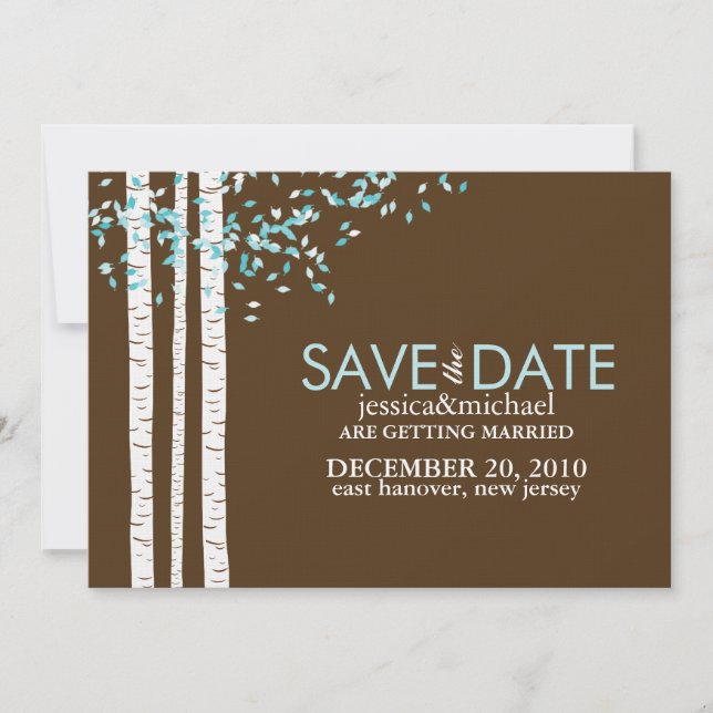 Invitación Boda de árboles de abedul Aqua Save the Date (Anverso)