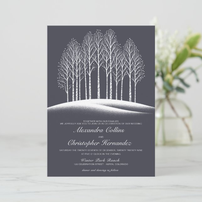 Invitación Boda de árboles de invierno (Anverso de pie)
