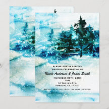 Boda de árboles de pino de bosque nevado acuarela