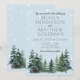 Invitación Boda de árboles de pino de invierno perenne rústic