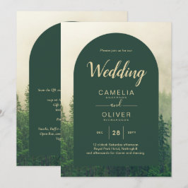Invitación Boda de árboles de pino de montaña de bosque verde