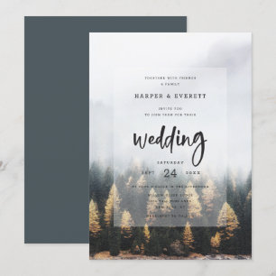 Invitación Boda de árboles de pino de montaña rústica en otoñ