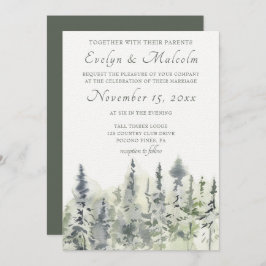 Invitación Boda de Árboles Evergreen Trees de Madera Alta