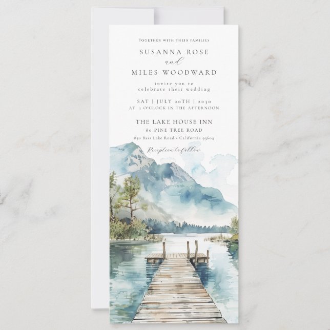 Invitación Boda de Árboles Forestales de Acuarela de Montaña (Anverso)