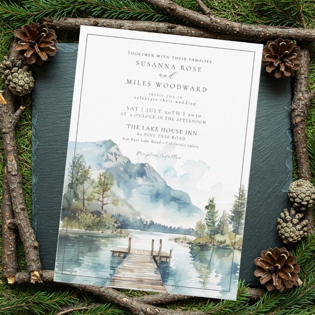 Invitación Boda de Árboles Forestales de Acuarela de Montaña (Subido por el creador)