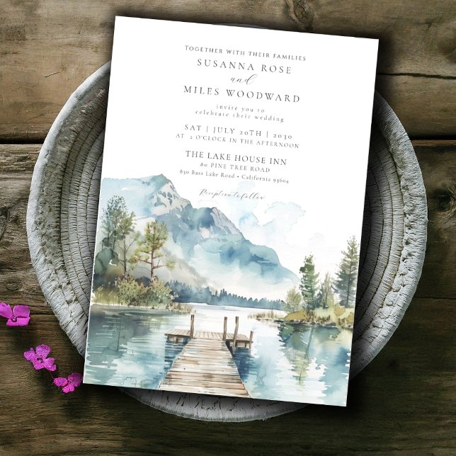 Invitación Boda de Árboles Forestales de Acuarela de Montaña (Subido por el creador)