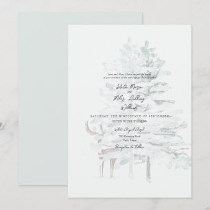 Invitación Boda de árboles y ciervos con acuarela de bosque