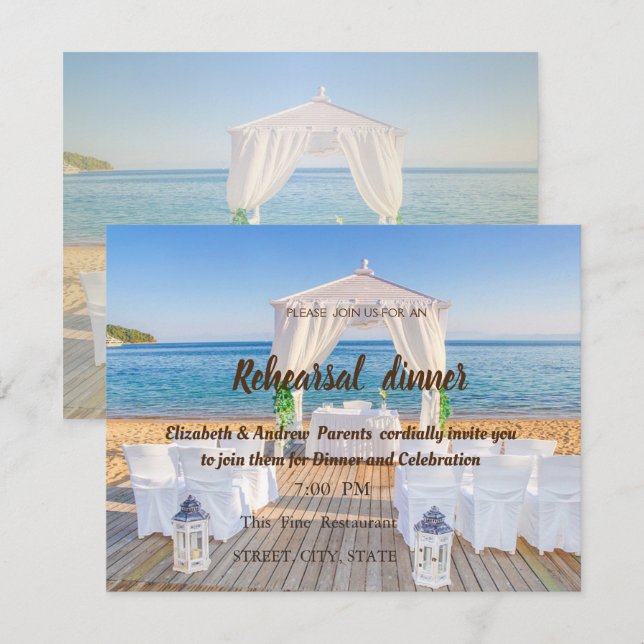 Invitación Boda de Arbor de Playa Tropical Cena (Anverso / Reverso)