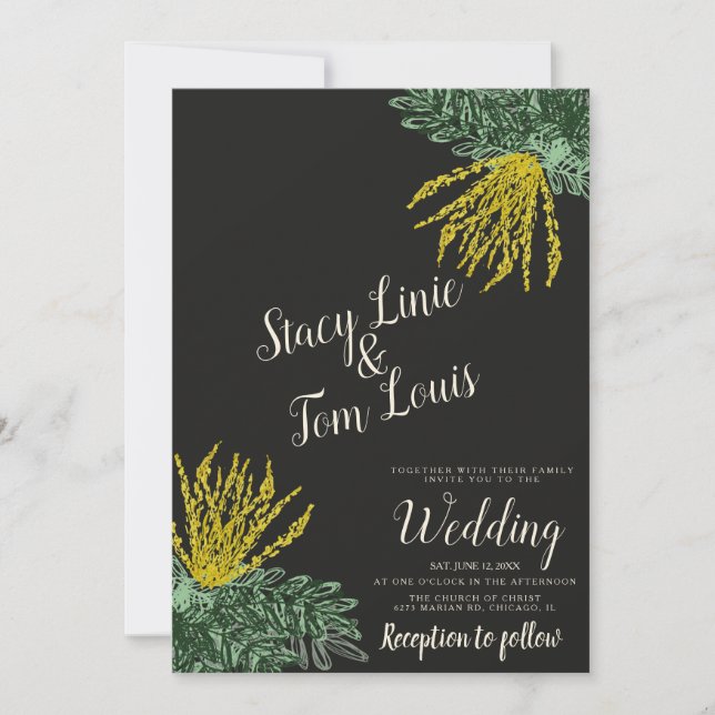 Invitación Boda de Arbusto Botánico Mahonia (Anverso)