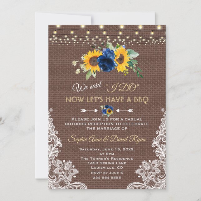 Invitación Boda de arbustos florales de girasol I DO BBQ (Anverso)