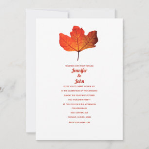 Invitación Boda de arce  maple Naranja quemado de hojas de ot